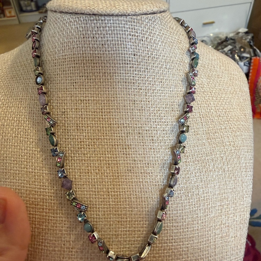 Mary DeMarco La Contessa Multi Stone Crystal Hand‎ Charm Necklace Silver Tone